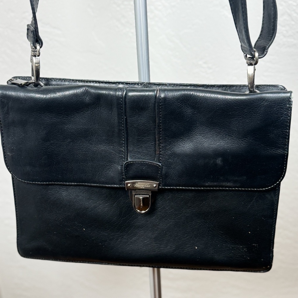Kenneth Cole New York Black Leather Crossbody Messenger Bag Briefcase